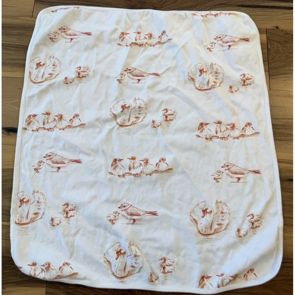 Blue Okra Organic Cotton Baby Blanket Swan Bird Toile‎ Lovey Security Blanket